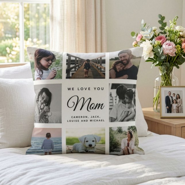 Modern Chic Mors Dag Mamma Familjefoto Collage Kudde (Skapare uppladdad)