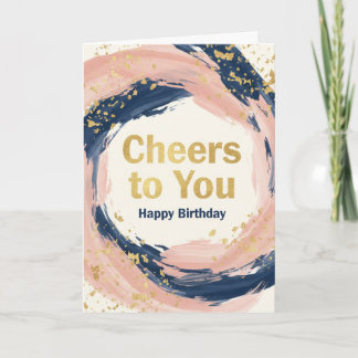 Modern Chic Navy and Blush Gold Splatter Birthday Kort
