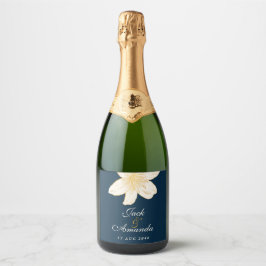 Modern Chic Navy Blue Vin Flaska Sticker & Label