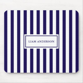 Modern Chic Navy Blue & White Lodrät Rand Musmatta