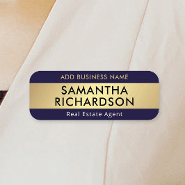 Modern Chic Navy & Guld Office Employee Business Namnbricka