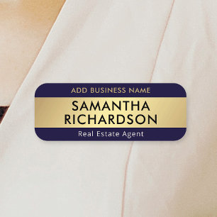 Modern Chic Navy & Guld Office Employee Business Namnbricka