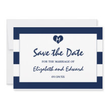 Modern Chic Navy och White Bröllop spara datum