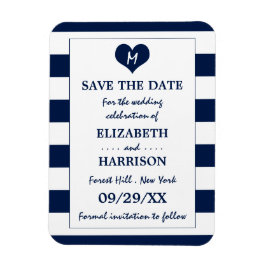 Modern Chic Navy och White Bröllop spara datum Magnet