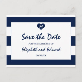 Modern Chic Navy och White Bröllop spara datum Meddelande Vykort