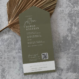 Modern Chic Oliv grönt just Kärlek QR-kod Bröllop