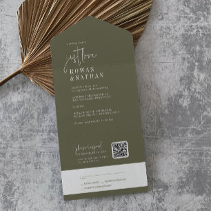 Modern Chic Oliv grönt just Kärlek QR-kod Bröllop