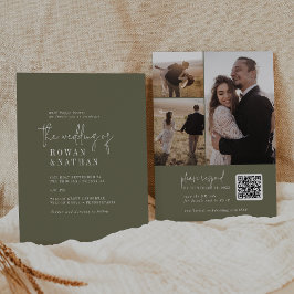 Modern Chic Olivgrön QR-kod Foto Bröllop Inbjudningar
