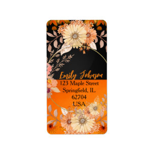 Modern Chic Orange för Trendig, monokrom Blommigt  Adressetikett