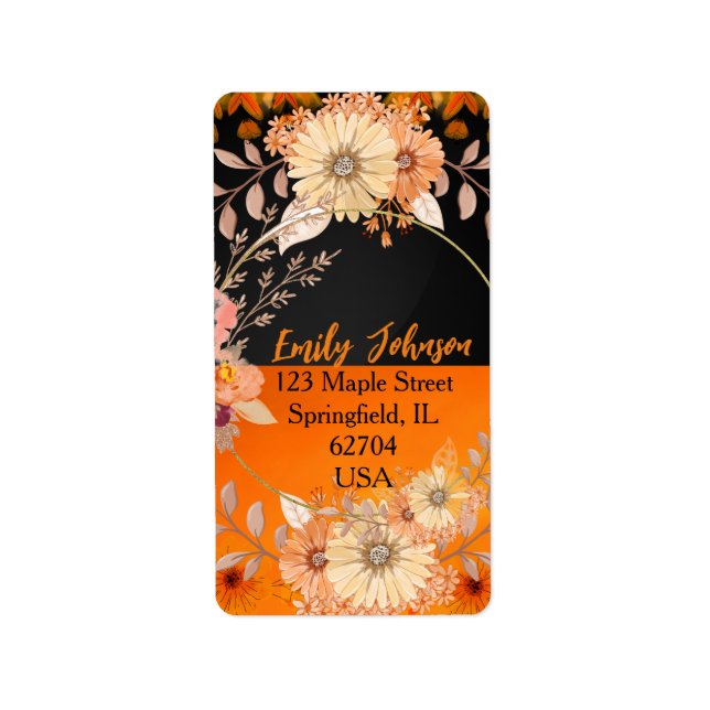 Modern Chic Orange för Trendig, monokrom Blommigt  Adressetikett (Framsidan)