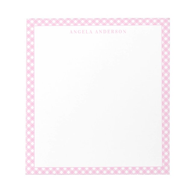 Modern Chic Pastel  Rosa Gingham Play Check Anteckningsblock (Framsida)
