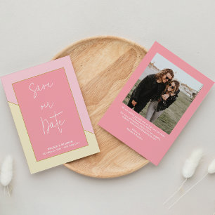 Modern Chic Pastell Rosa Guld Foto Manus Bröllop Spara Datumet
