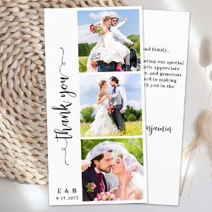 Modern Chic Personlig Monogram 3 Photo Bröllop Tack Kort