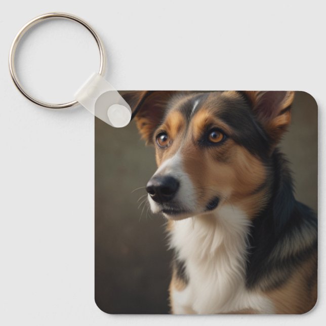 Modern Chic Pet-foto med enkel Elegant Nyckelring (Framsida)