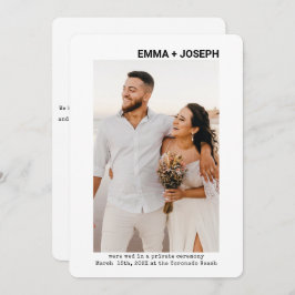 Modern chic Photo Bröllop eloped Announcement Card Spara Datumet
