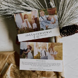 Modern Chic Photo Collage-nyhetsbrev - jul Julkort<br><div class="desc">Det här moderna helgdag för fotokollage i julnyhetsbrev i chic är perfektens snyggt Julhälsningar. Den här enkla boho-designen har klassisk sofistikerad kalligrafi i minsta möjliga svarta och vita. Anpassa kortet med 5 foton (2 på framsidan och 3 på baksidan), din familj namn, första namn och året. Inkludera ett valfritt år...</div>