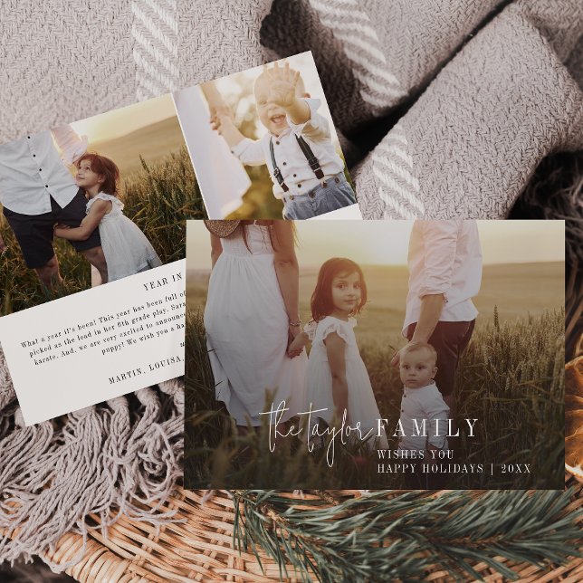 Modern Chic Photo Overlay Family News Julkort (Skapare uppladdad)