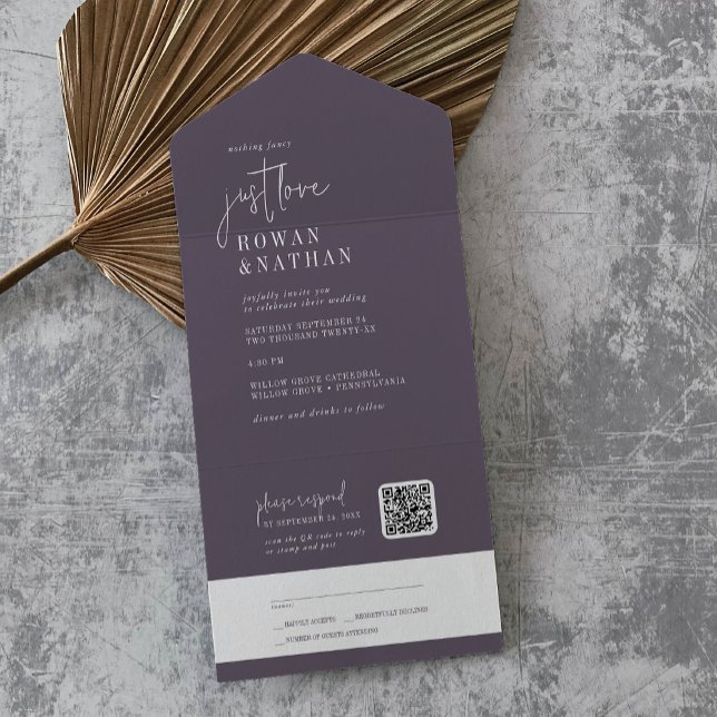 Modern Chic Plum Lila Just Kärlek QR-koden Bröllop (Skapare uppladdad)