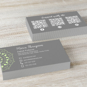 Modern Chic Professionell QR Code Social Media Grå Visitkort