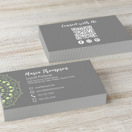 Modern Chic Professionell QR Code Social Media Grå Visitkort