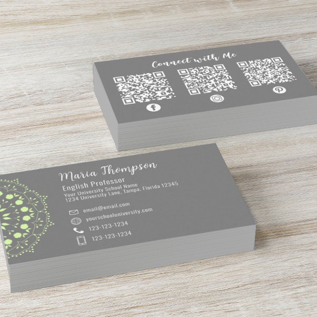 Modern Chic Professionell QR Code Social Media Grå Visitkort (Skapare uppladdad)