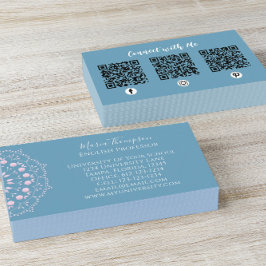 Modern Chic Professionell QR-kod Social Media Blue Visitkort