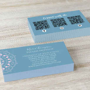 Modern Chic Professionell QR-kod Social Media Blue Visitkort