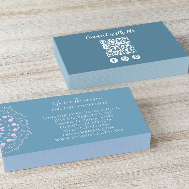 Modern Chic Professionell QR-kod Social Media Blue Visitkort (Skapare uppladdad)