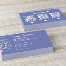 Modern Chic Professionell QR-kod Social Media Blue Visitkort