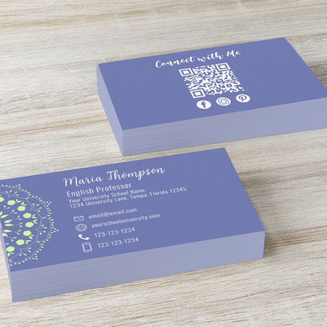 Modern Chic Professionell Social Media QR-kodblått Visitkort (Skapare uppladdad)