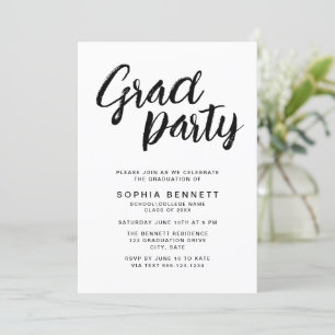 Modern Chic Push Script Black & White Grad Party Inbjudningar
