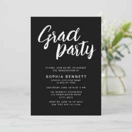 Modern Chic Push Script Black & White Grad Party Inbjudningar