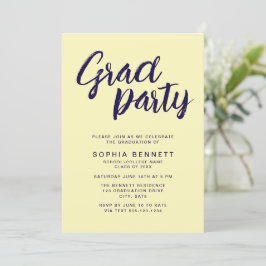 Modern Chic Push Script Navy & Gult Grad Party Inbjudningar
