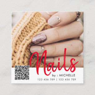 Modern chic QR-nagel-fotoaffärskort Fyrkantigt Visitkort