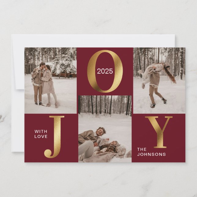 Modern Chic Red and Guld Joy God jul Photo Julkort (Framsida)