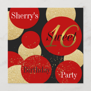 Modern Chic Red Glitter Guld Sweet 16-inbjudan Inbjudningar