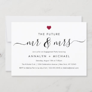 Modern Chic Red Heart Future Mr och Mrs Förlovning Inbjudningar