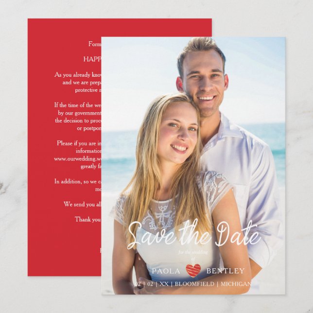 Modern Chic Red Heart Photo Couple Bröllop (Fram/baksida)