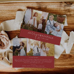 Modern Chic | Red Photo Collage News Julkort<br><div class="desc">Det här moderna chicens röda fotokollage-helgdag-kort är perfektens snyggt-Julhälsningar. Den här enkla boho-designen har klassisk sofistikerad kalligrafi i traditionell rustik röd och vit. Anpassa kortet med 5 foton (2 på framsidan och 3 på baksidan), din familj namn, första namn och året. Inkludera ett valfritt år i recension eller nyhetsbrev i...</div>