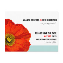 Modern Chic Red Poppy Mint Teal Save Date