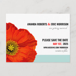 Modern Chic Red Poppy Mint Teal Save Date Vykort