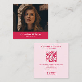 Modern Chic Red QR Code Photo Girly Fyrkantigt Visitkort