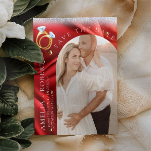 Modern Chic Red Velvet Spara datumfotokortet Flygblad