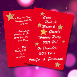 Modern Chic Red, White & Guld Stars Groovy Party Inbjudningar