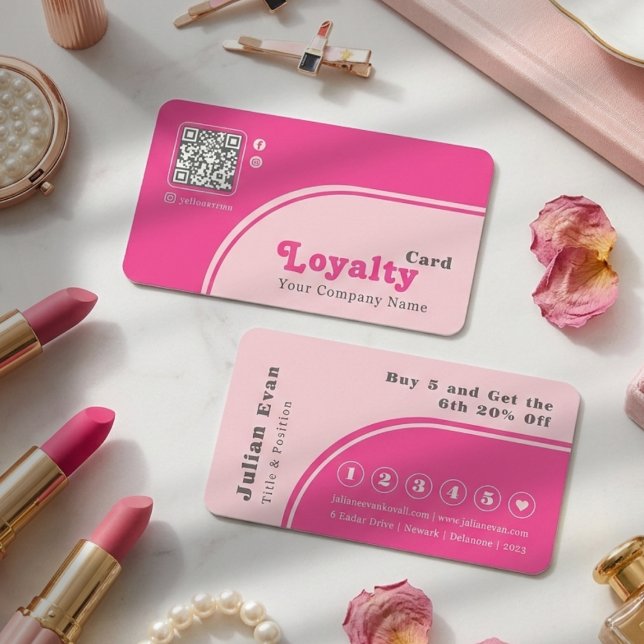 Modern Chic Retro Groovy Pink Loyalty Card Visitkort (Modern Chic Retro Groovy Pink Loyalty Card)