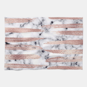 Modern Chic Ro Guld Brushstrokes Marble Kökshandduk