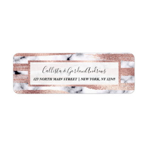 Modern Chic Ro Guld Brushstrokes Marble Returadress Etikett