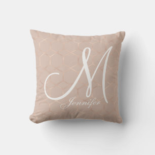 Modern chic Ro guld geometriskt hexagonmonogram Kudde
