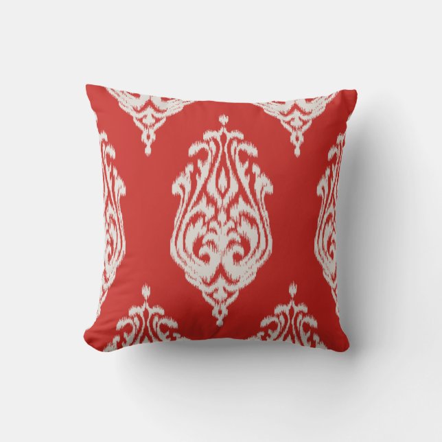 Modern chic röd damastast ikat kudder kudde (Framsida)