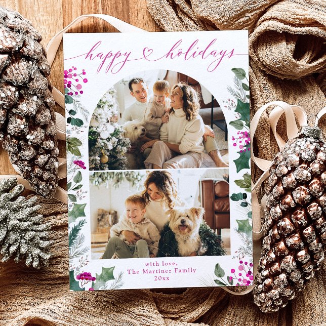 Modern Chic Rosa Calligraphy Photo Helgdag Card Julkort (Skapare uppladdad)